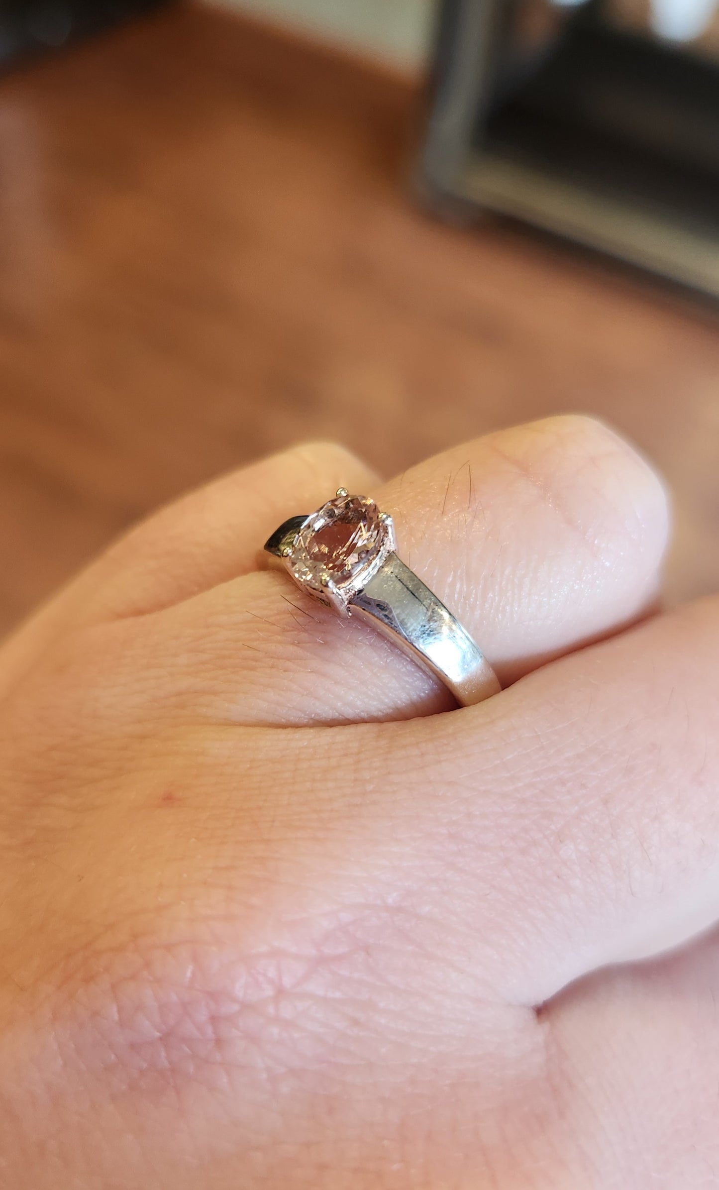 Sterling silver oval morganite ring