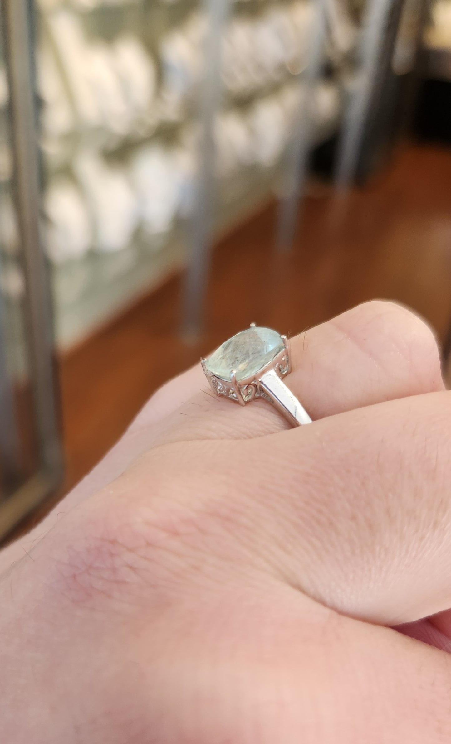 Sterling silver contemporary aquamarine ring