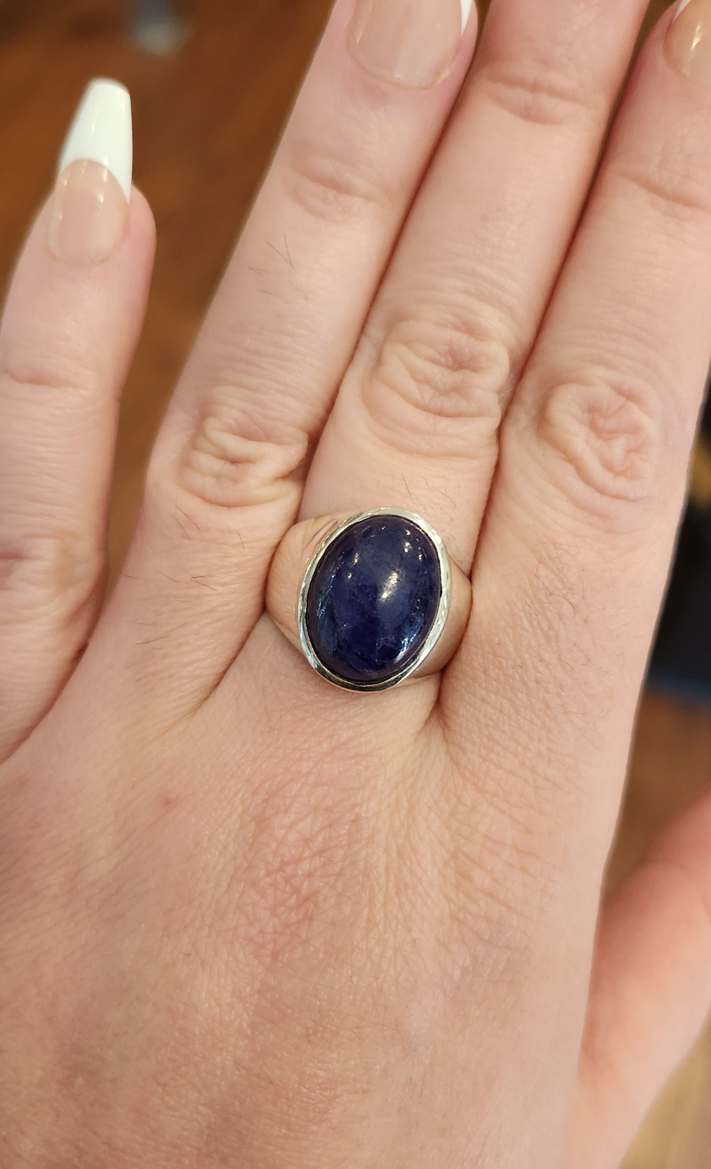 Sterling silver large oval tanzanite ring