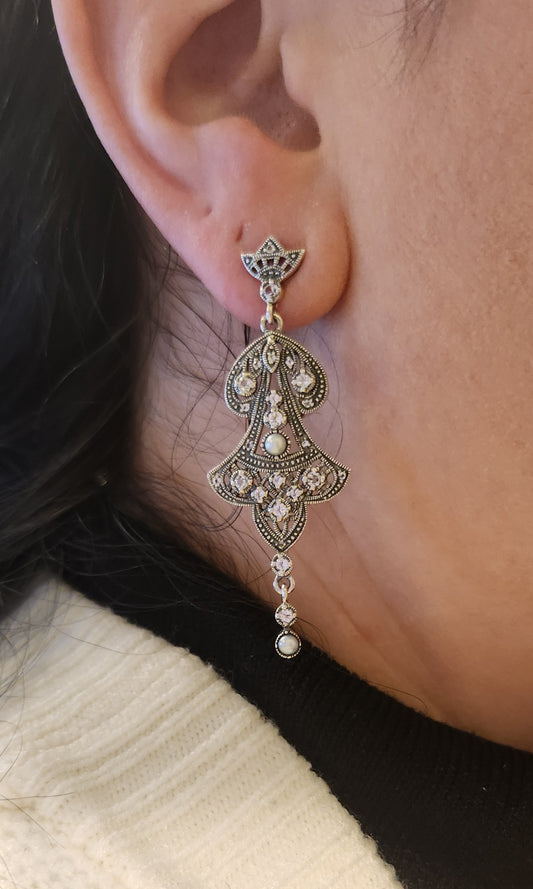 Sterling silver pearl & white topaz chandelier drop earrings