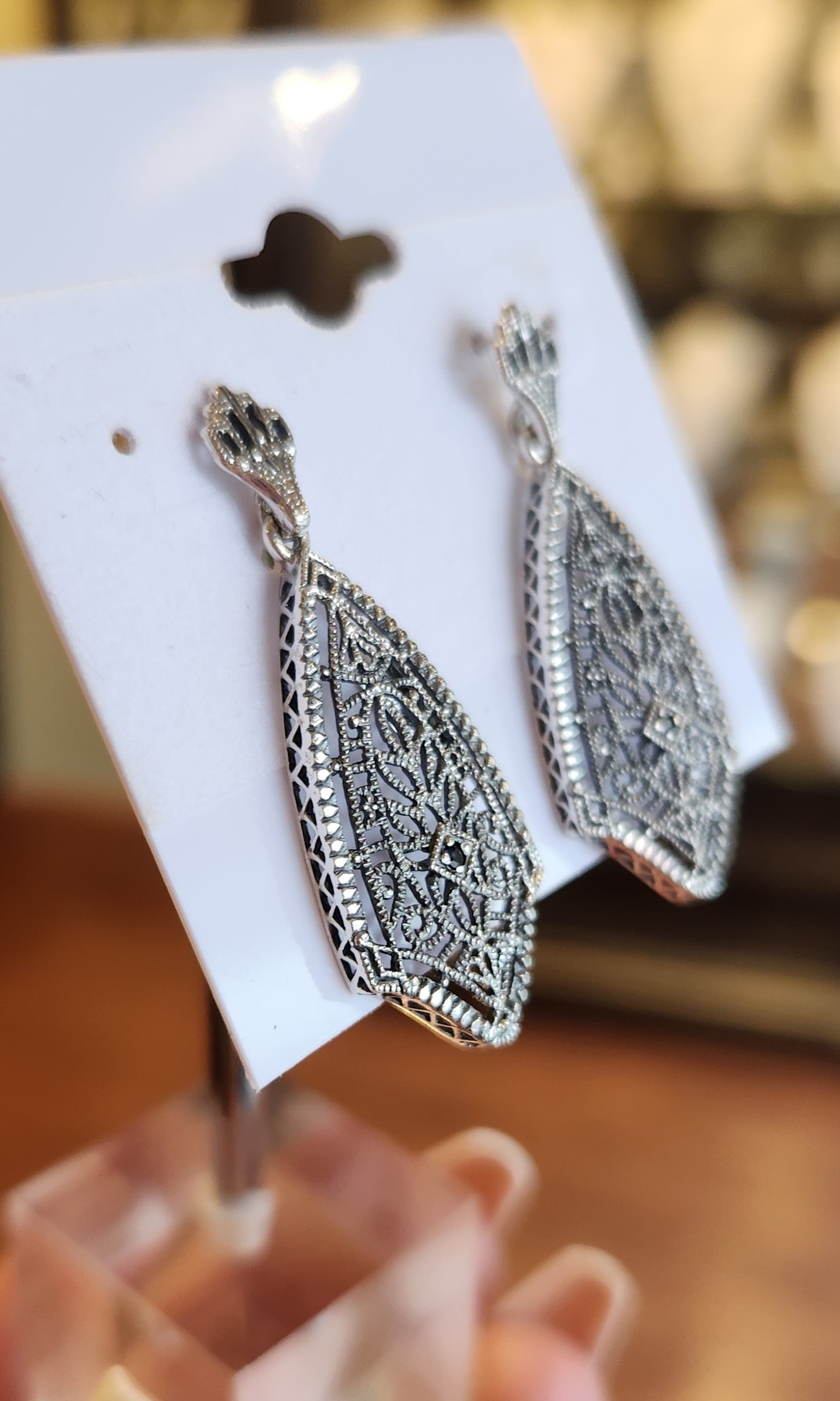 Sterling silver blue sapphire filigree earrings