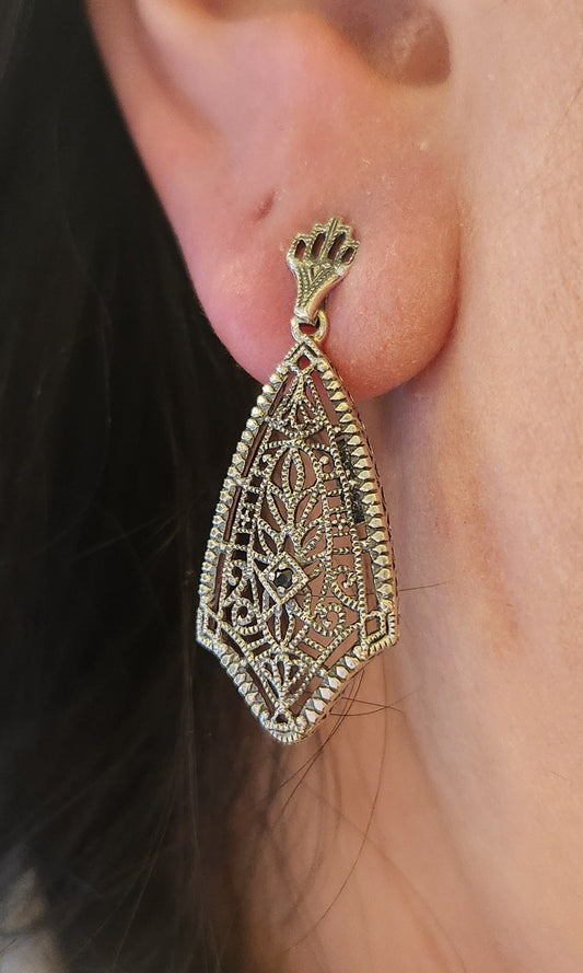 Sterling silver blue sapphire filigree earrings