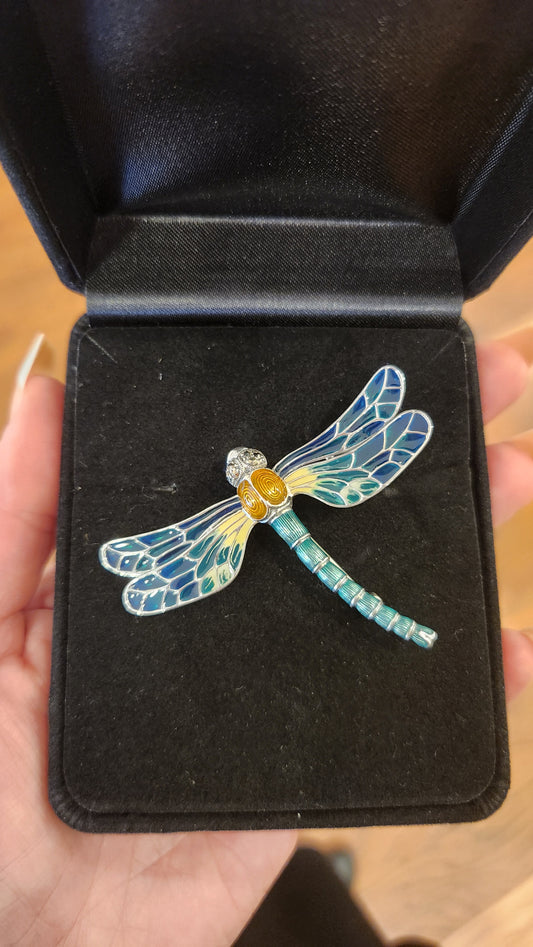 Sterling silver colorful enamel dragonfly brooch