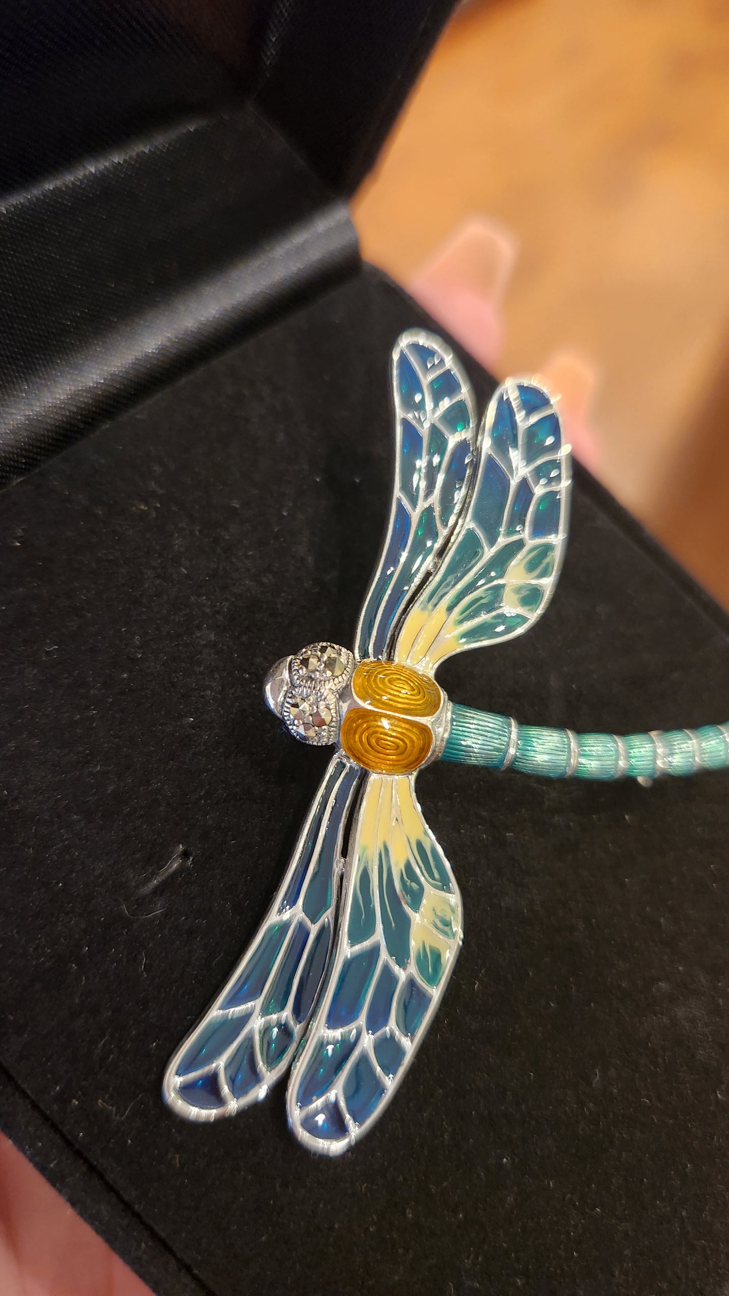 Sterling silver colorful enamel dragonfly brooch