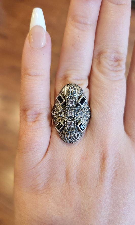 Sterling silver sapphire with period-cut white topaz