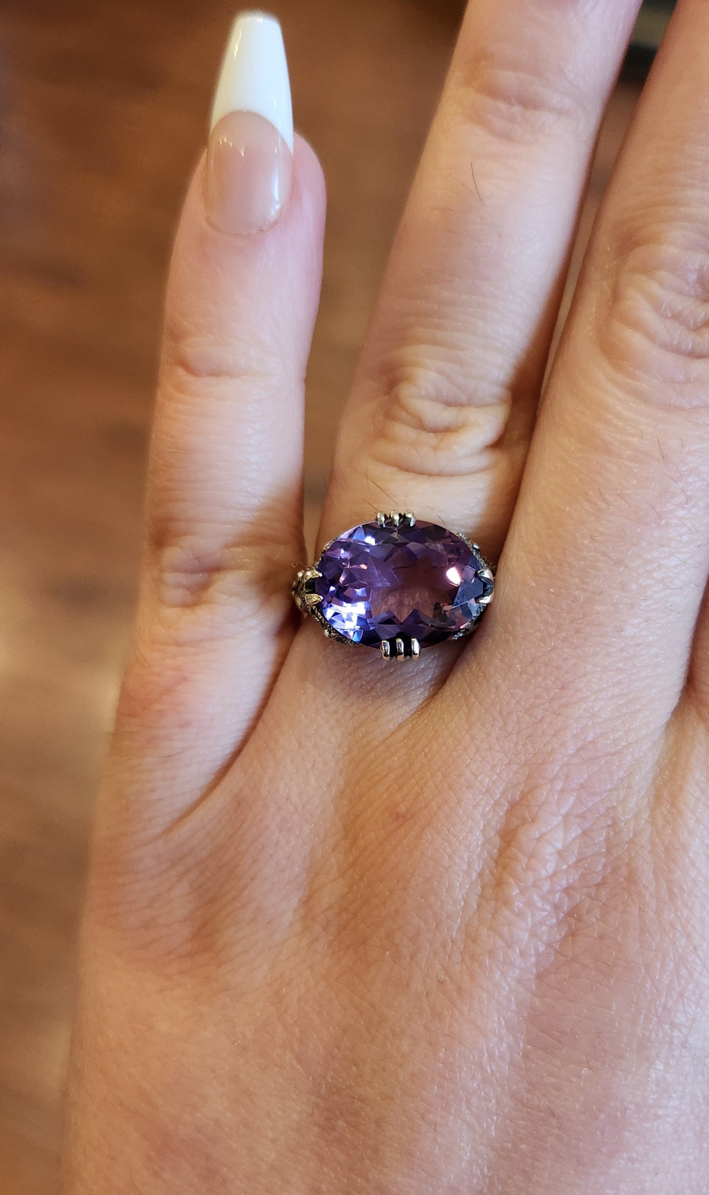 Sterling silver large amethyst filigree ring