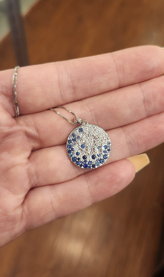 14kt white gold blue sapphire gradient pendant