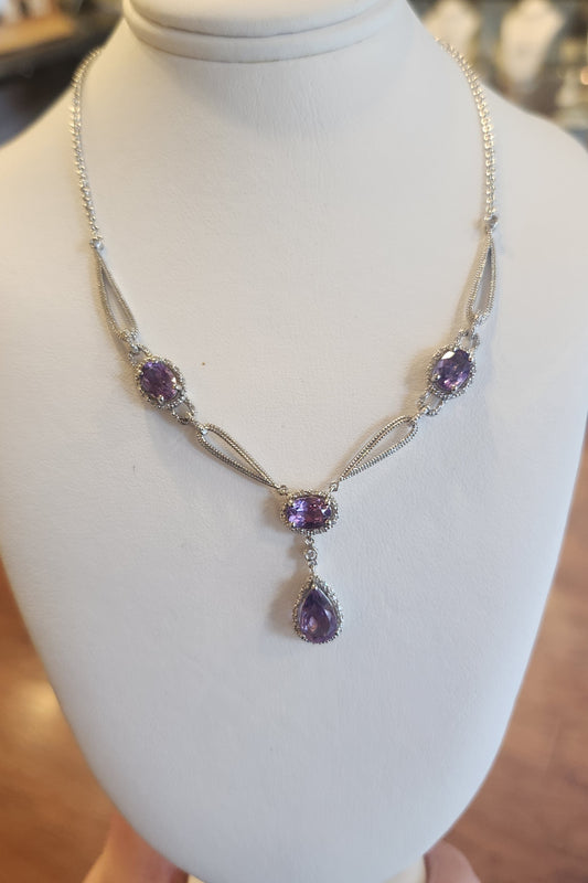 Sterling silver multi-stone amethyst necklace