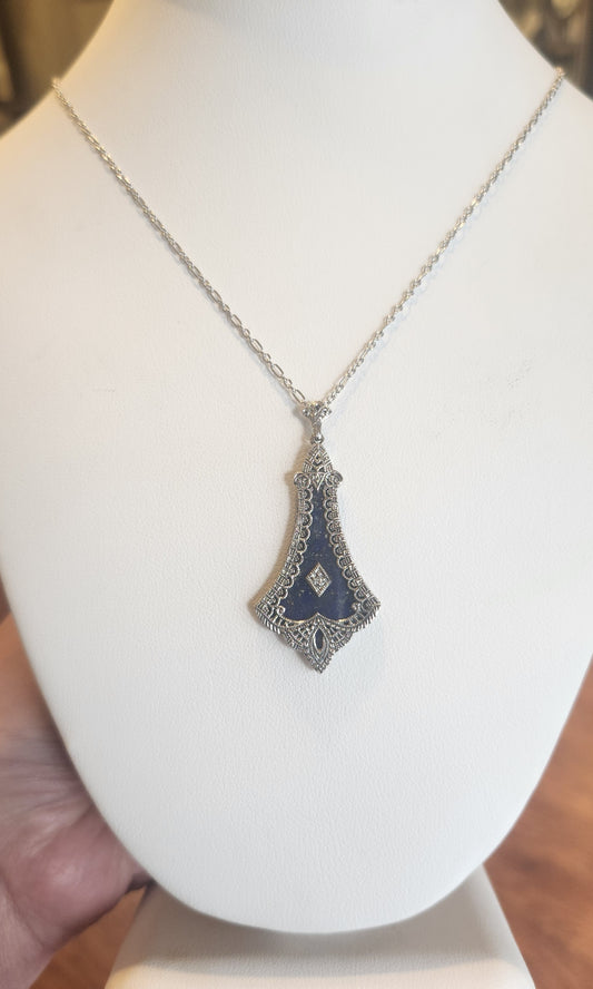 Sterling silver lapis lazuli vintage style pendant