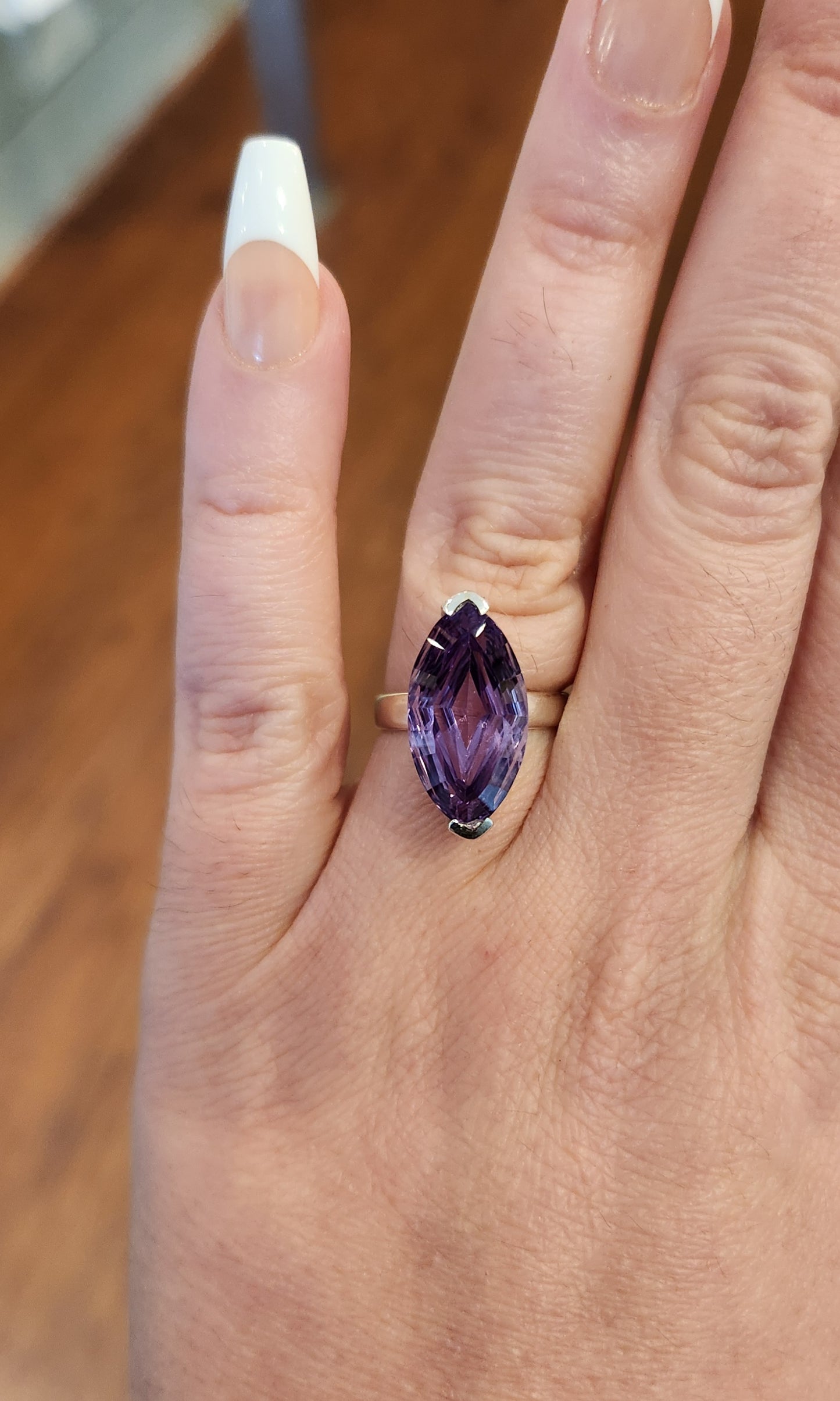 Sterling silver marquis-shaped amethyst ring