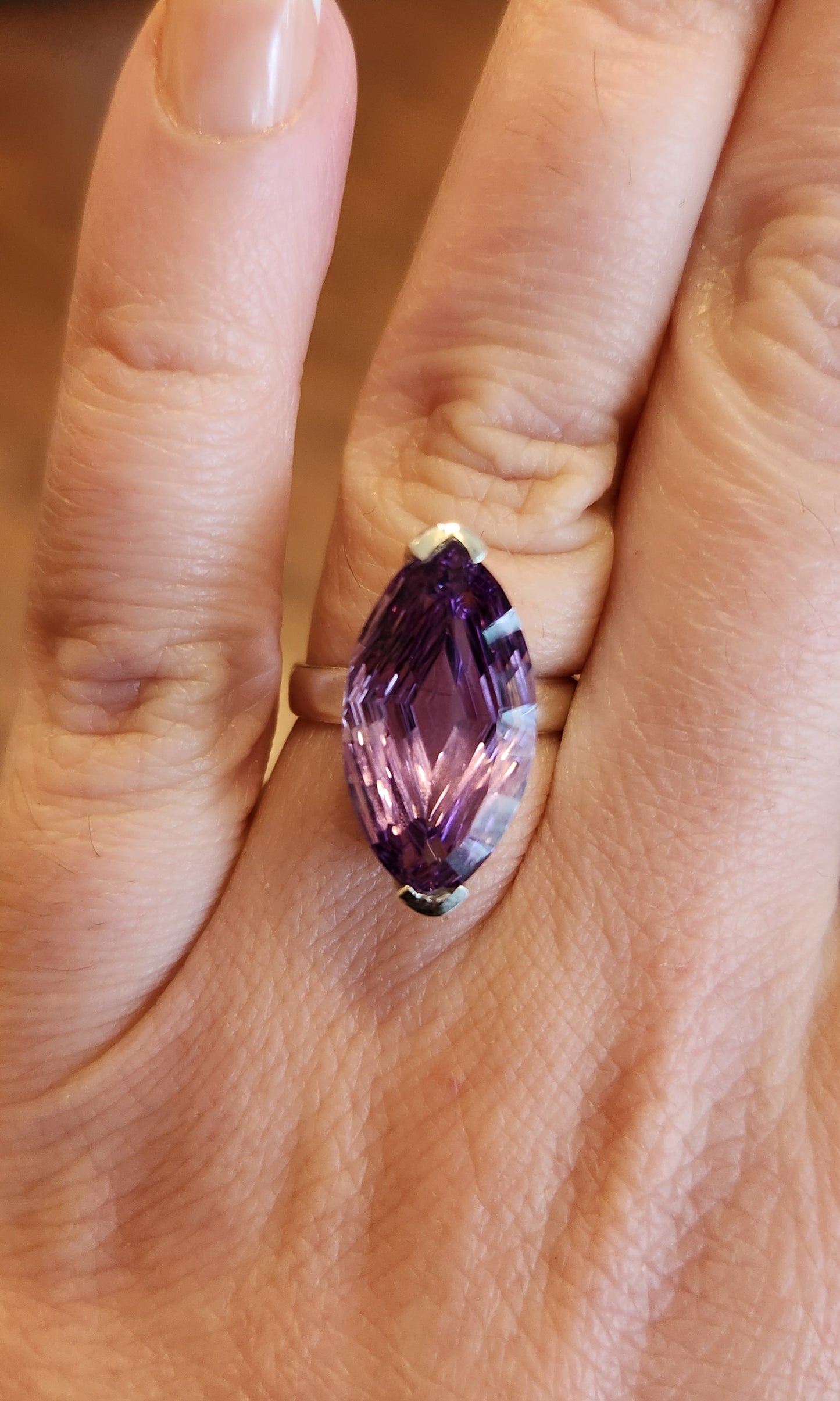 Sterling silver marquis-shaped amethyst ring