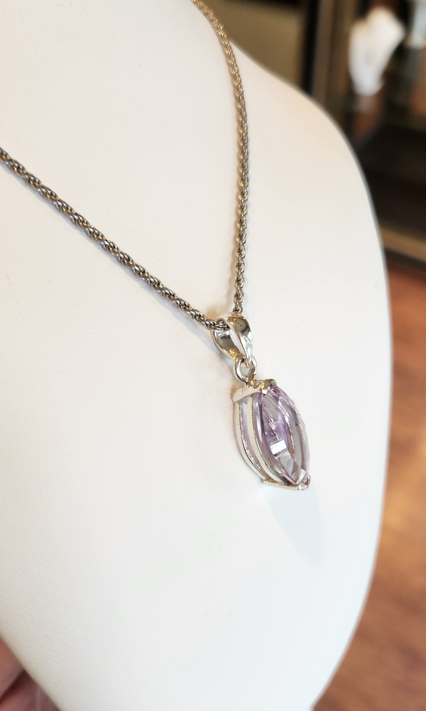 Sterling silver marquis-shaped amethyst pendant