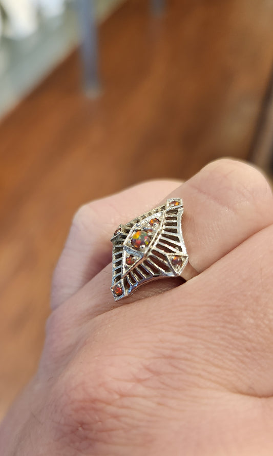 14kt white gold opal filigree estate ring
