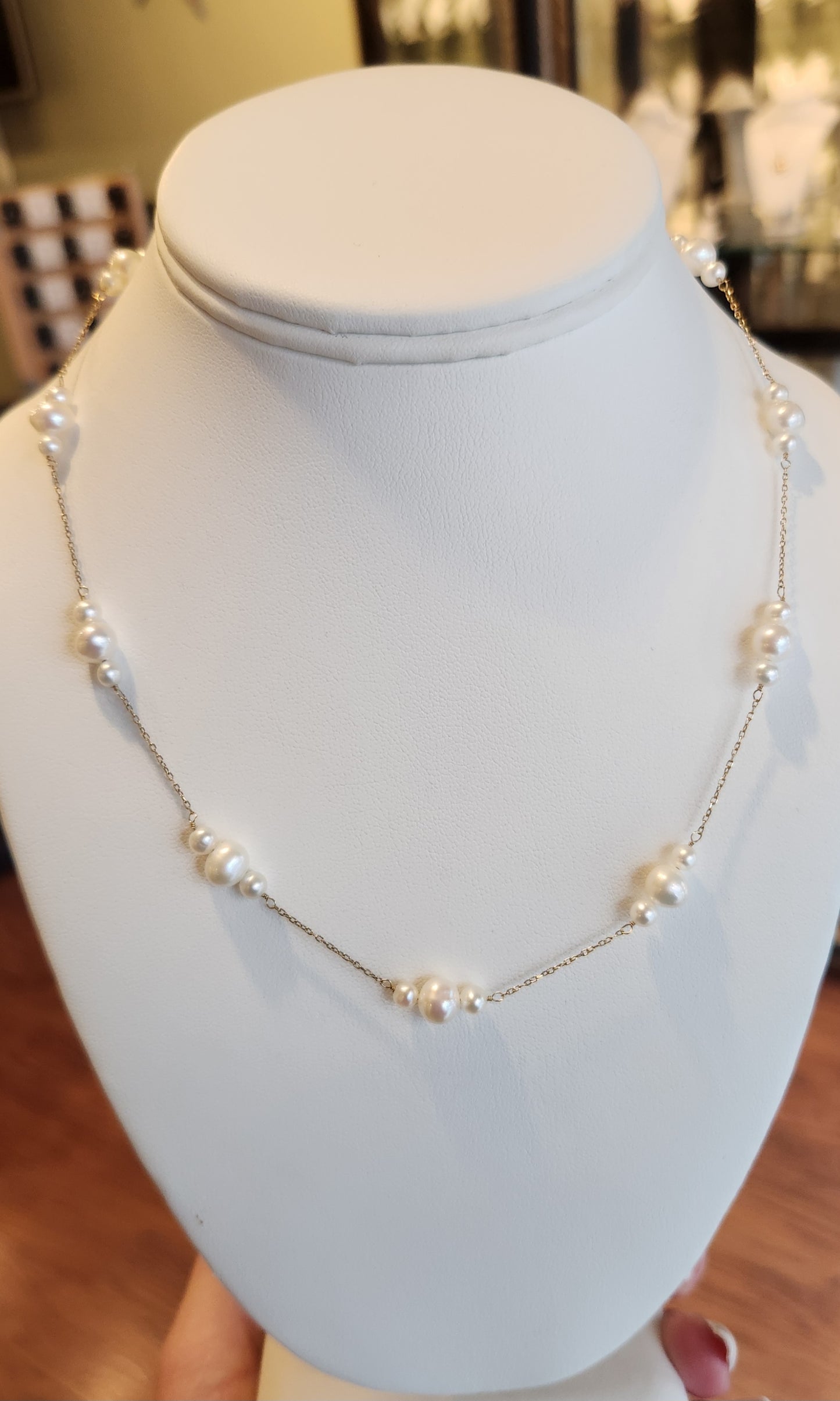 14k gold pearl station necklace