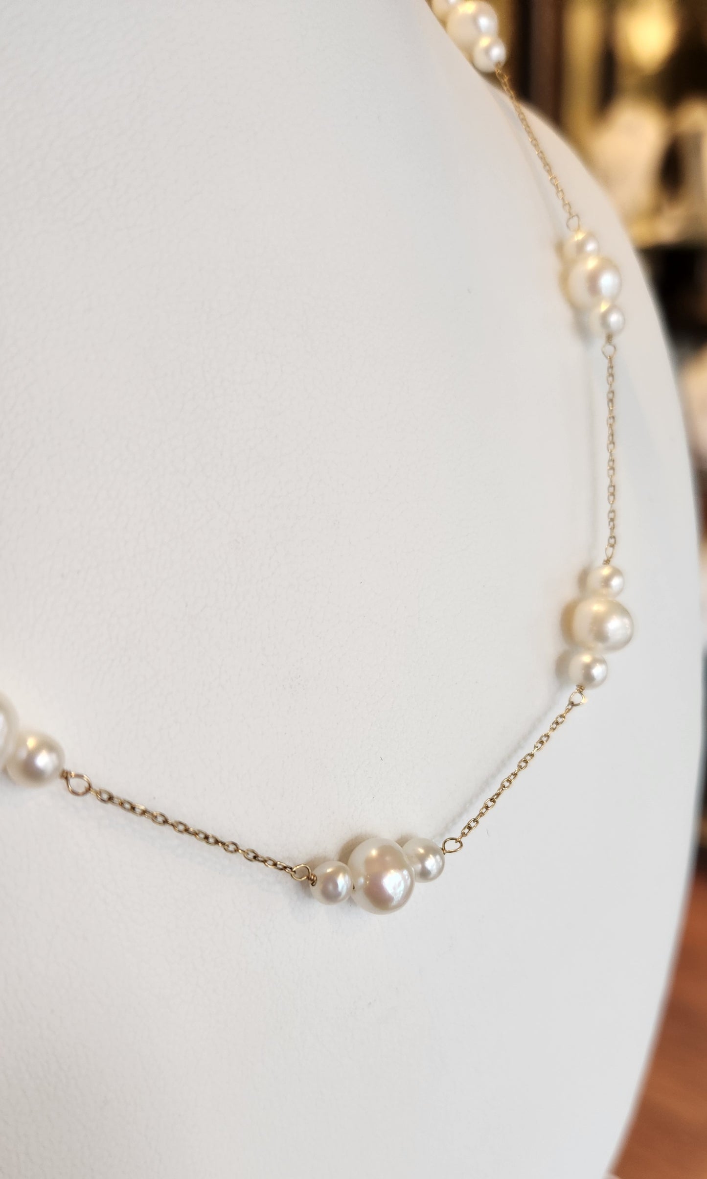 14k gold pearl station necklace