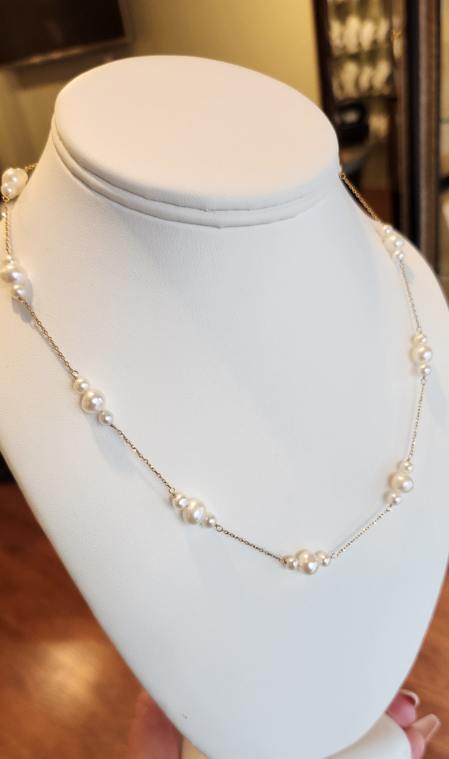 14k gold pearl station necklace