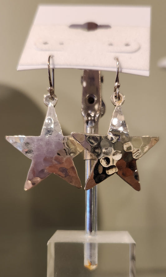 Sterling silver hammered star earrings