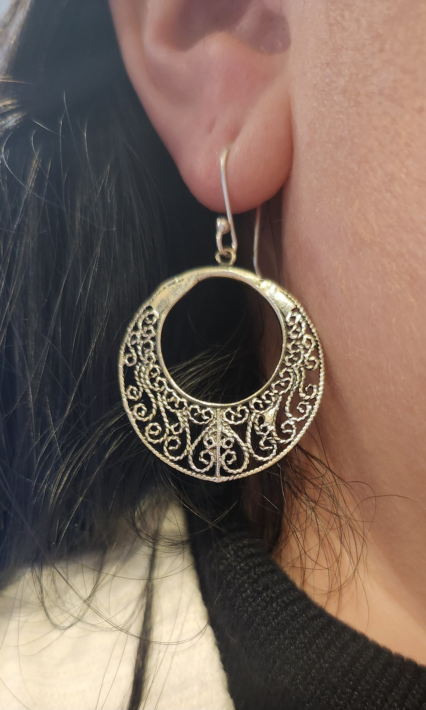 Sterling silver filigree fashion dangle earrings