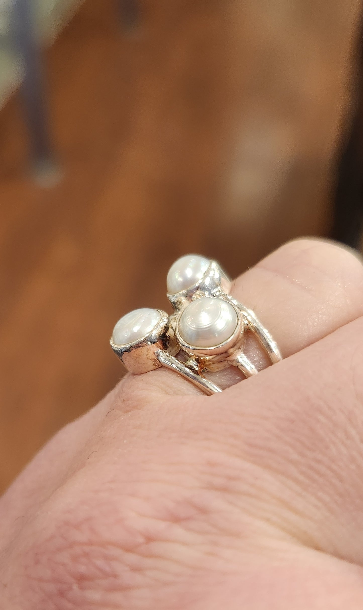 Sterling silver multi-stone pearl ring