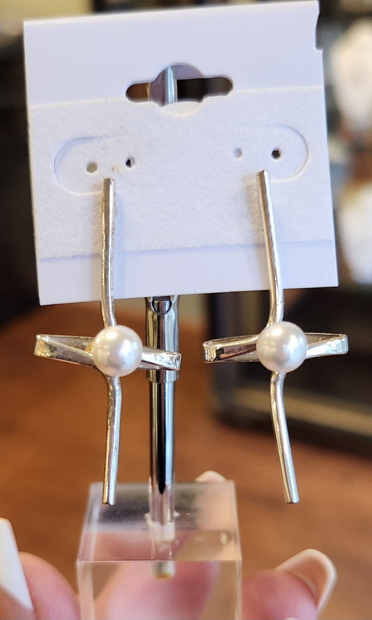Sterling silver cross pearl earrings