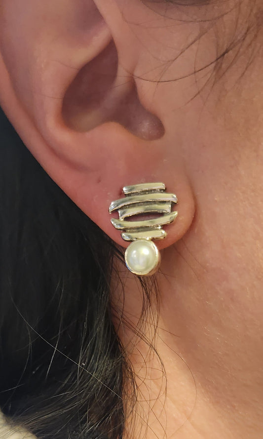 Sterling silver designer pearl earrings