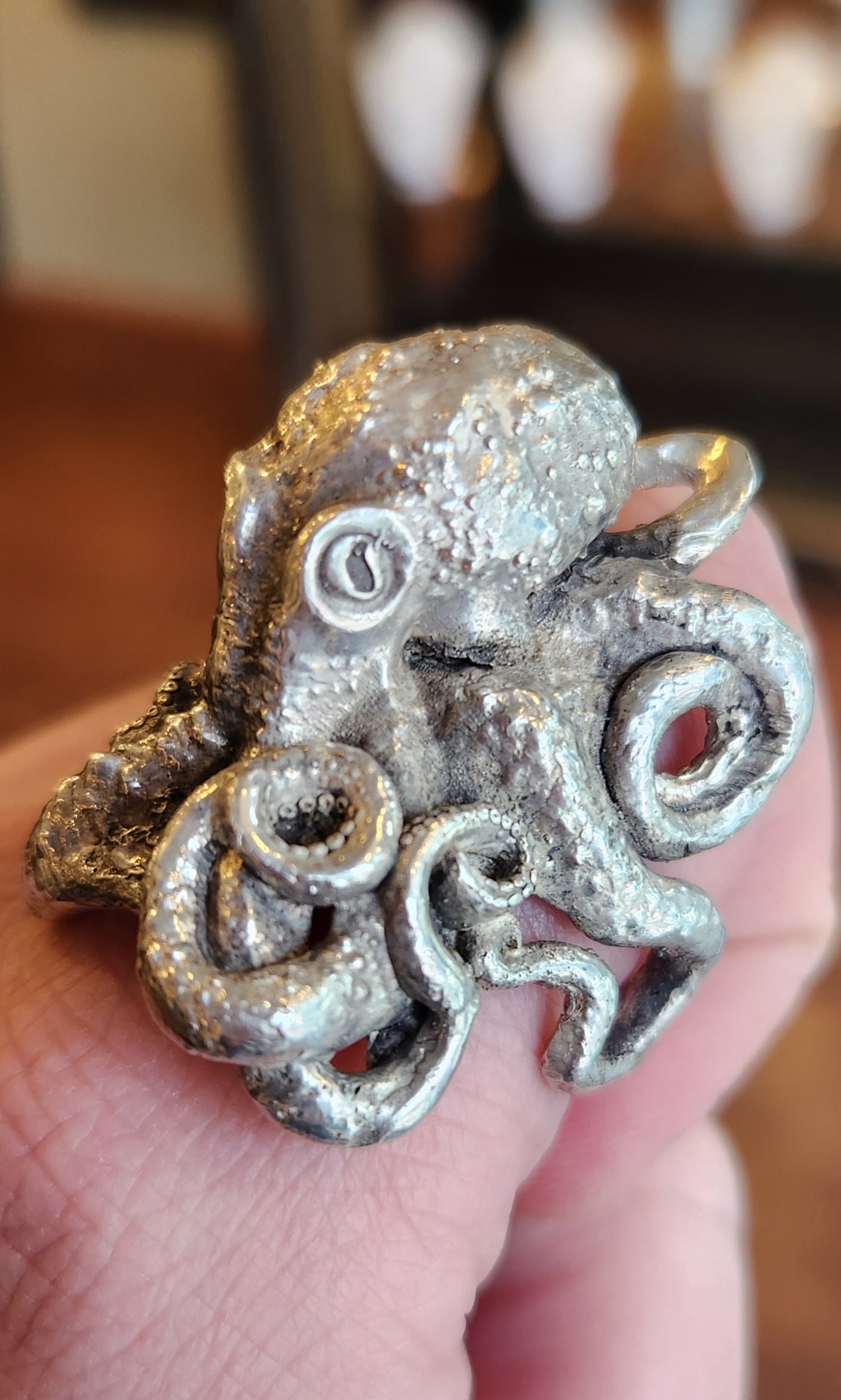 Sterling silver mens octopus ring with sapphire