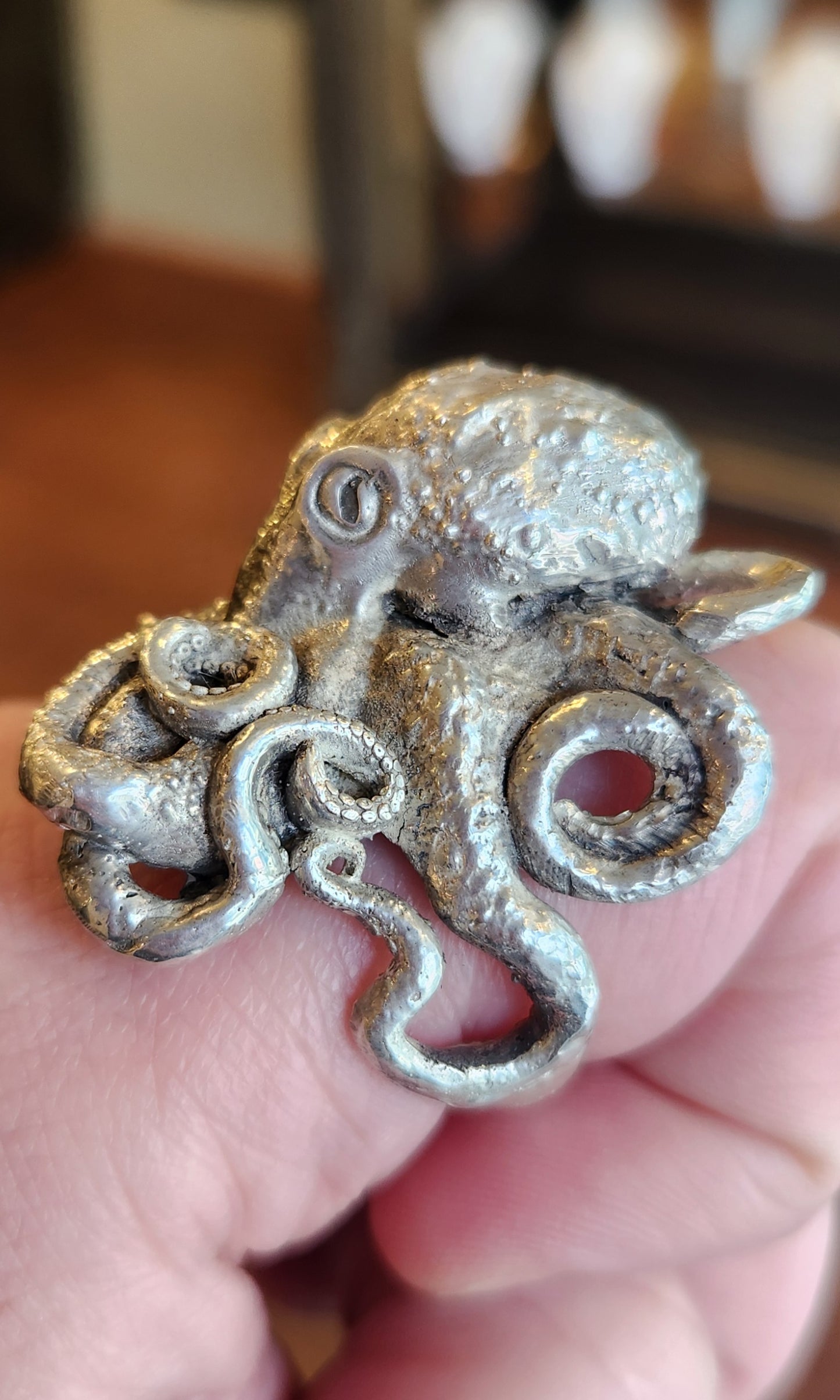 Sterling silver mens octopus ring with sapphire