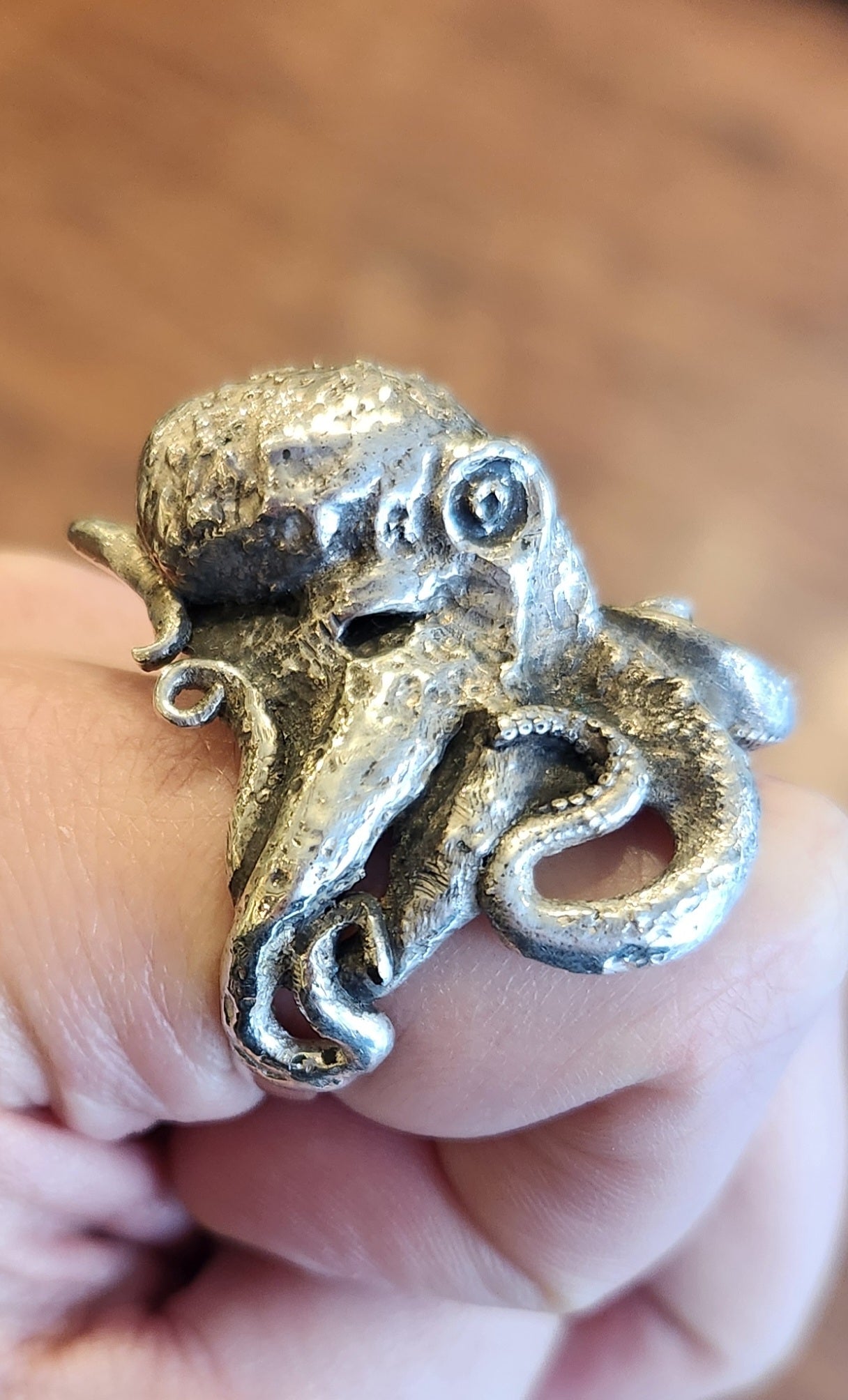 Sterling silver mens octopus ring with sapphire