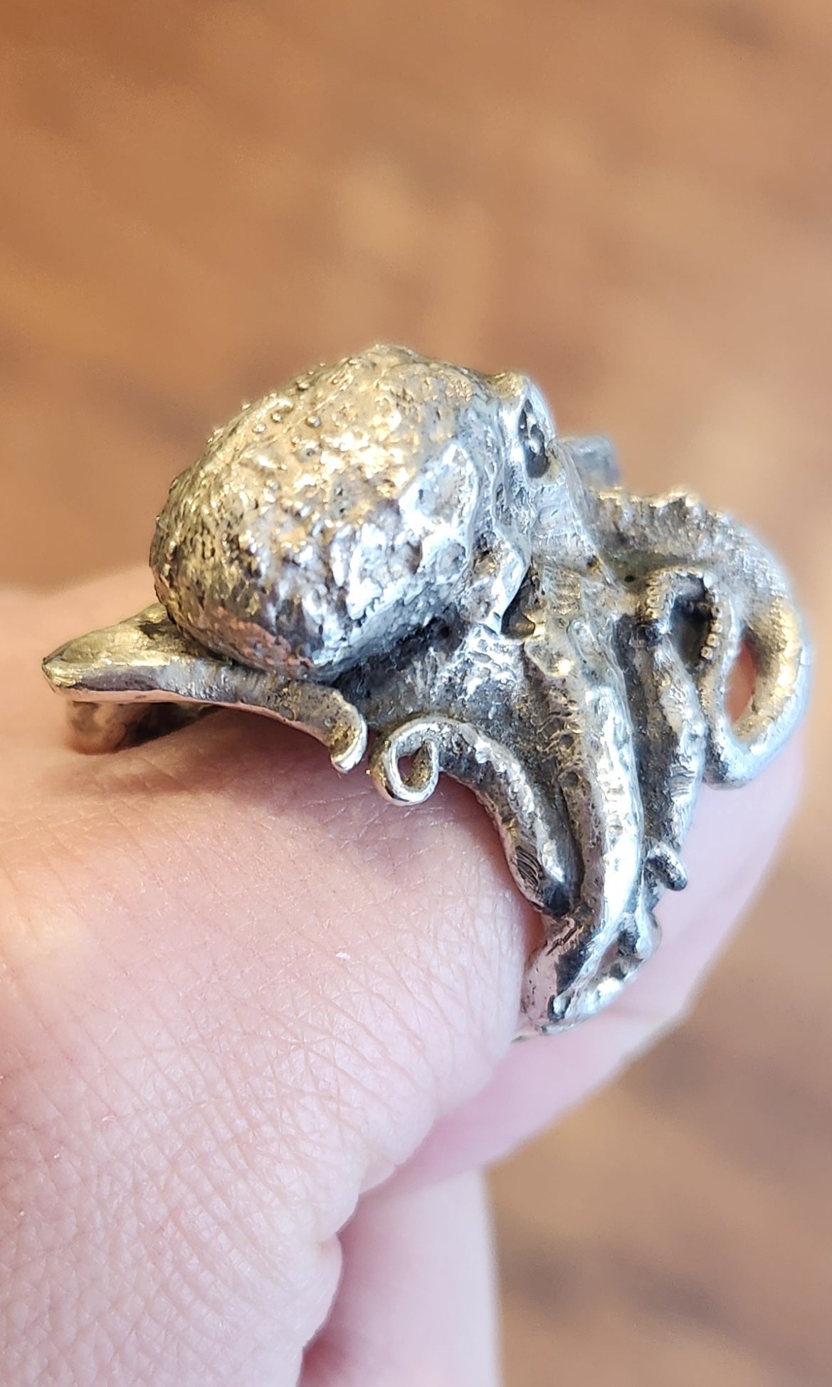 Sterling silver mens octopus ring with sapphire