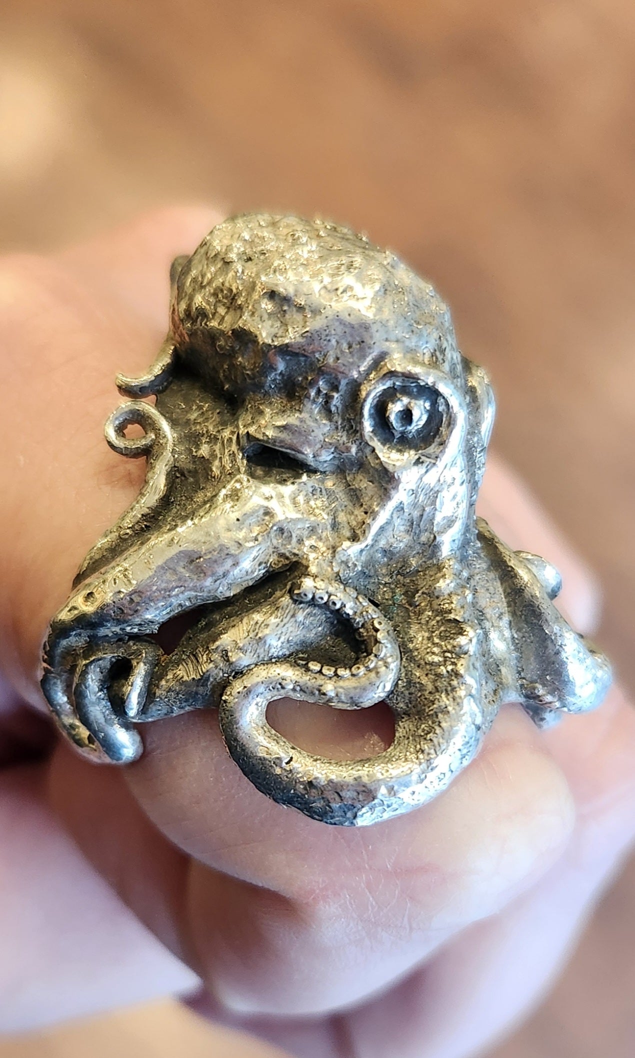 Sterling silver mens octopus ring with sapphire