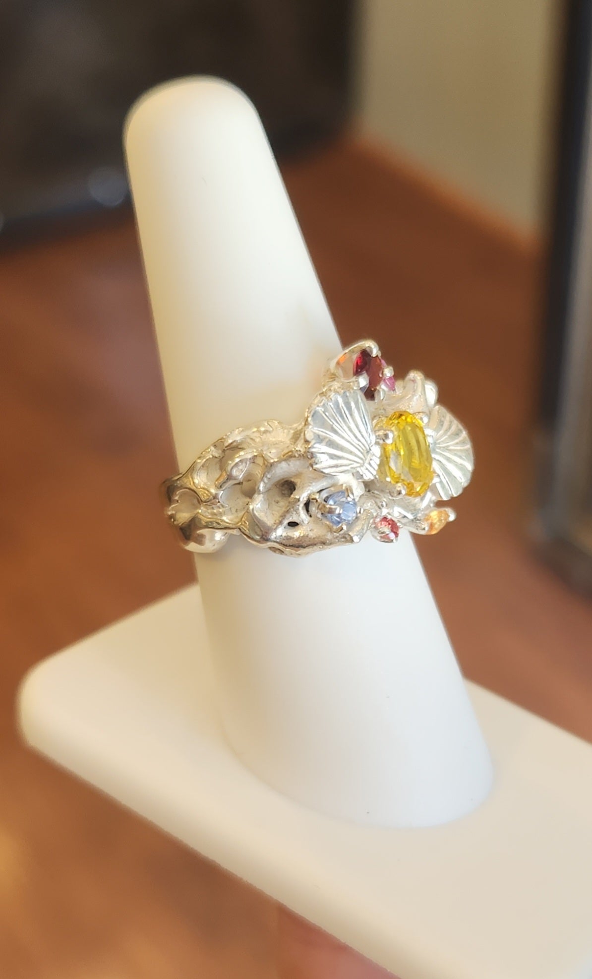 Sterling silver multi-stone seashell statement ring