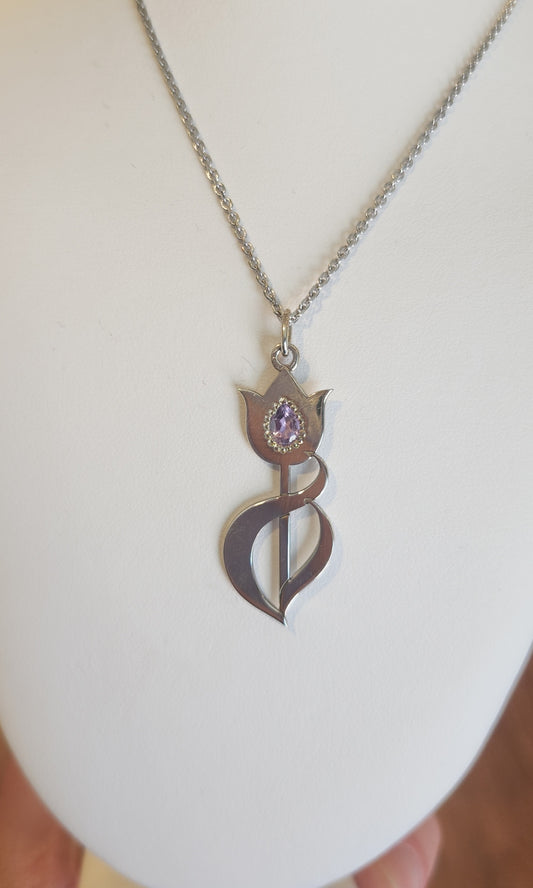 Sterling silver amethyst tulip pendant