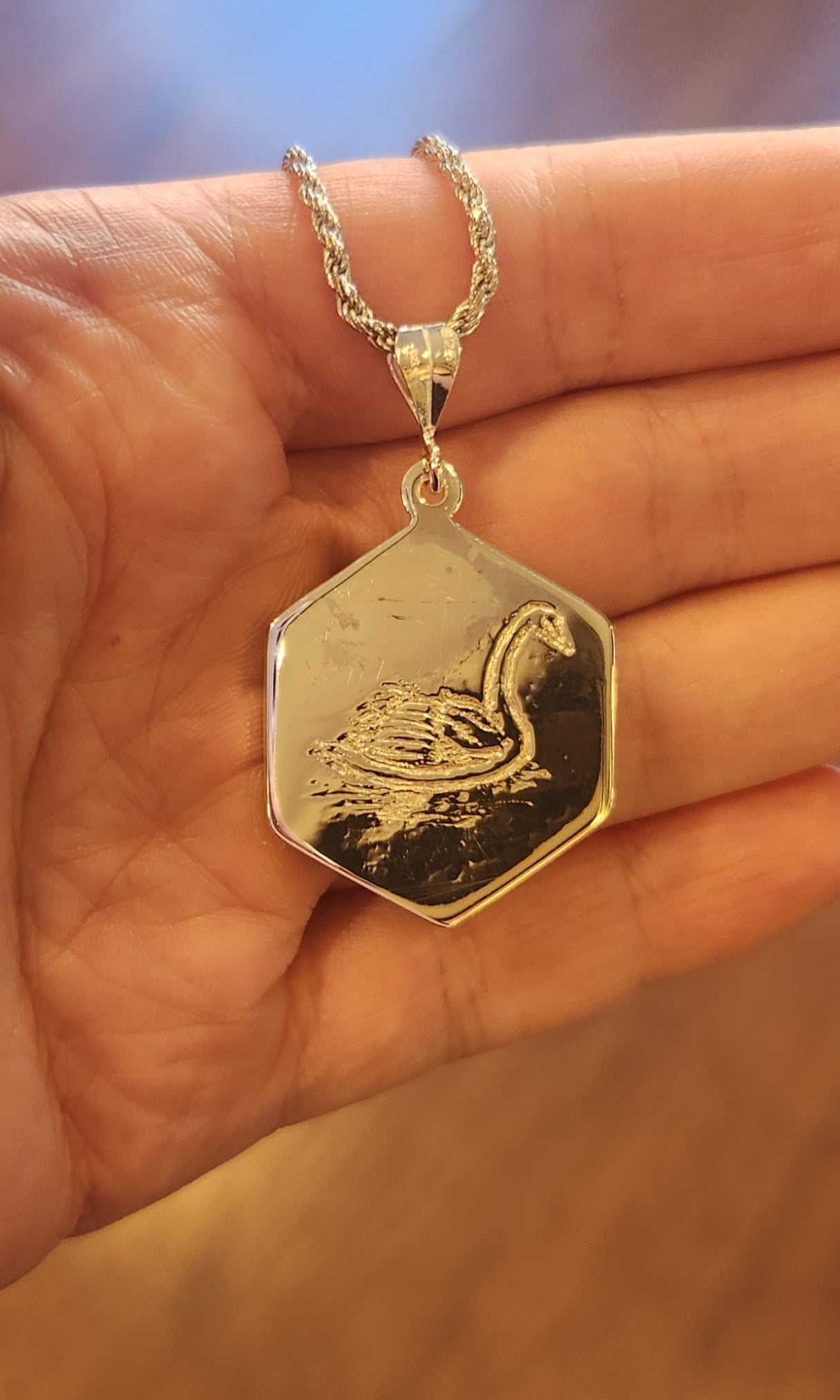 Sterling silver moss agate pendant with swan