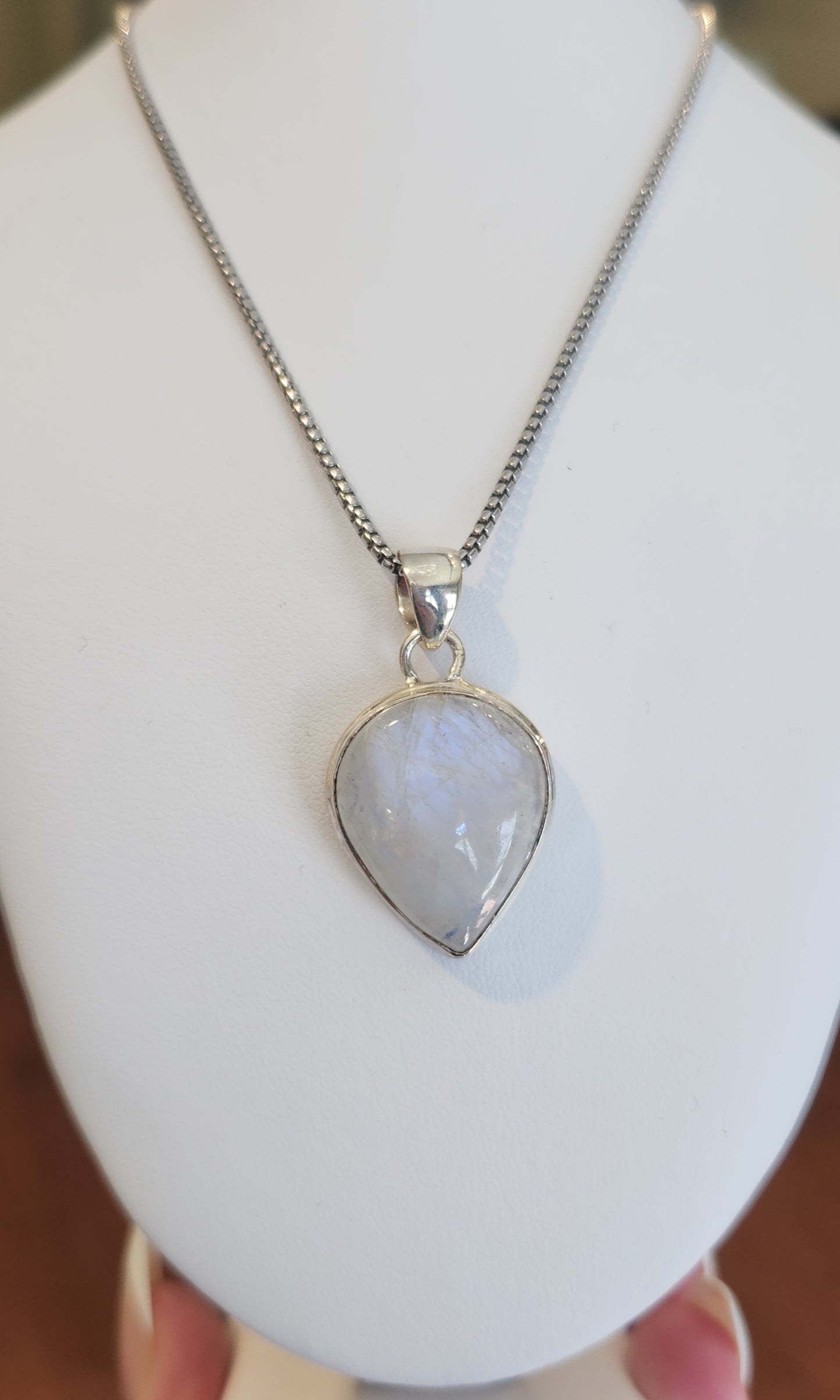 Sterling silver pear-shaped moonstone pendant