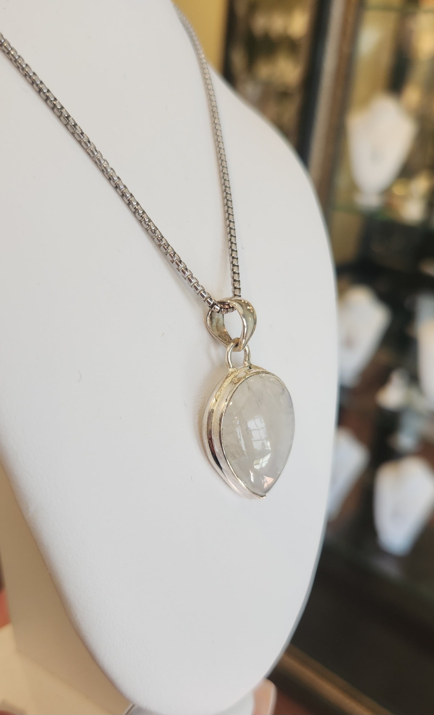 Sterling silver pear-shaped moonstone pendant