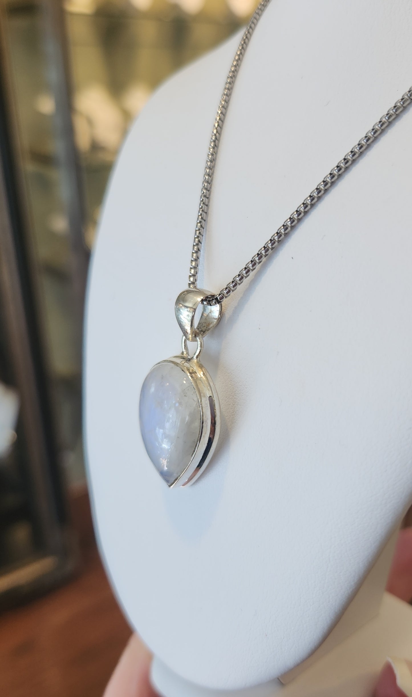 Sterling silver pear-shaped moonstone pendant