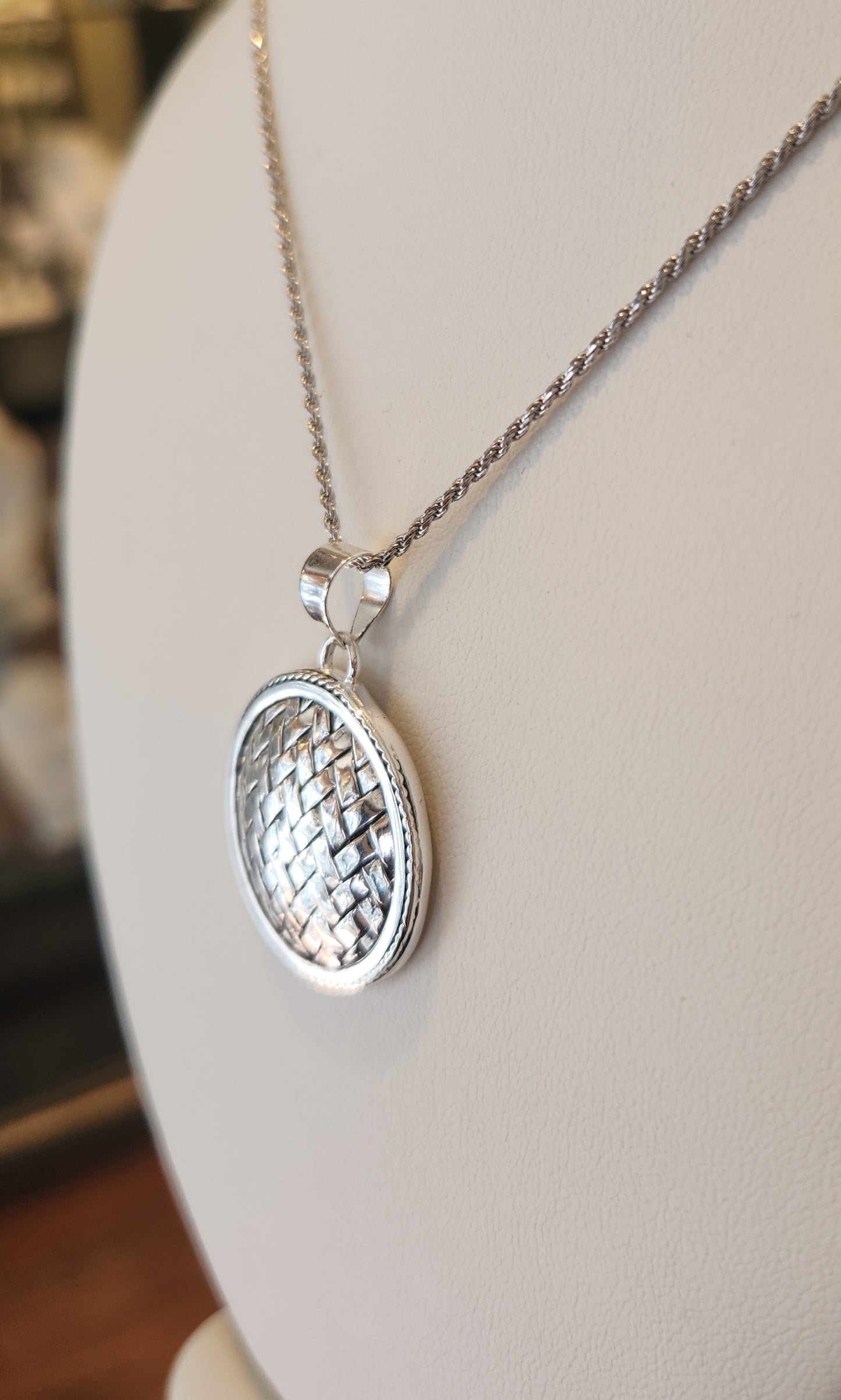 Sterling silver round wafer design pendant