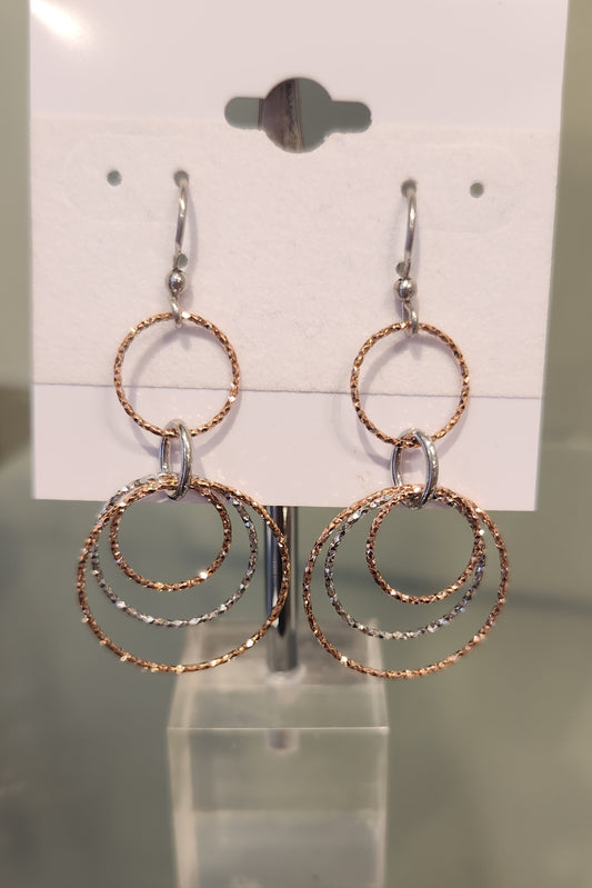 Sterling silver two-tone textured rings dangle earrings