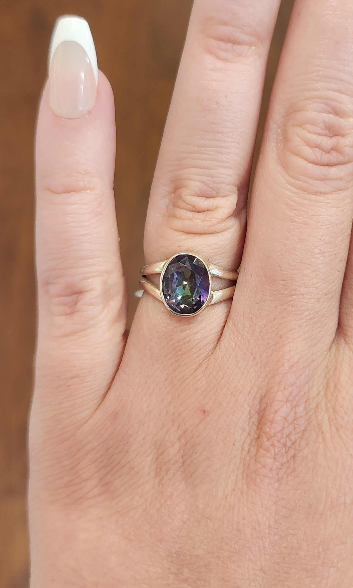 Sterling silver oval mystic topaz ring