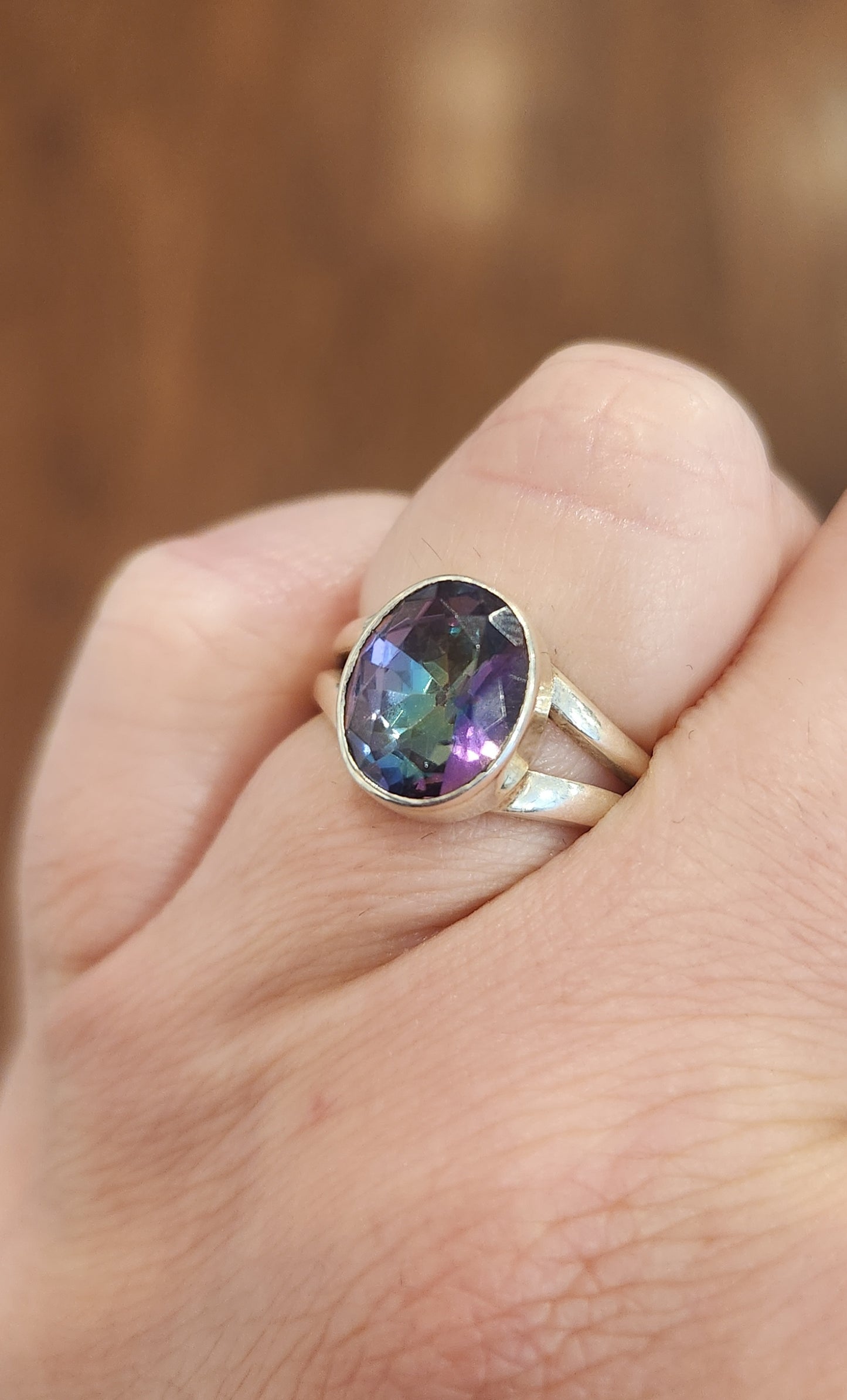 Sterling silver oval mystic topaz ring