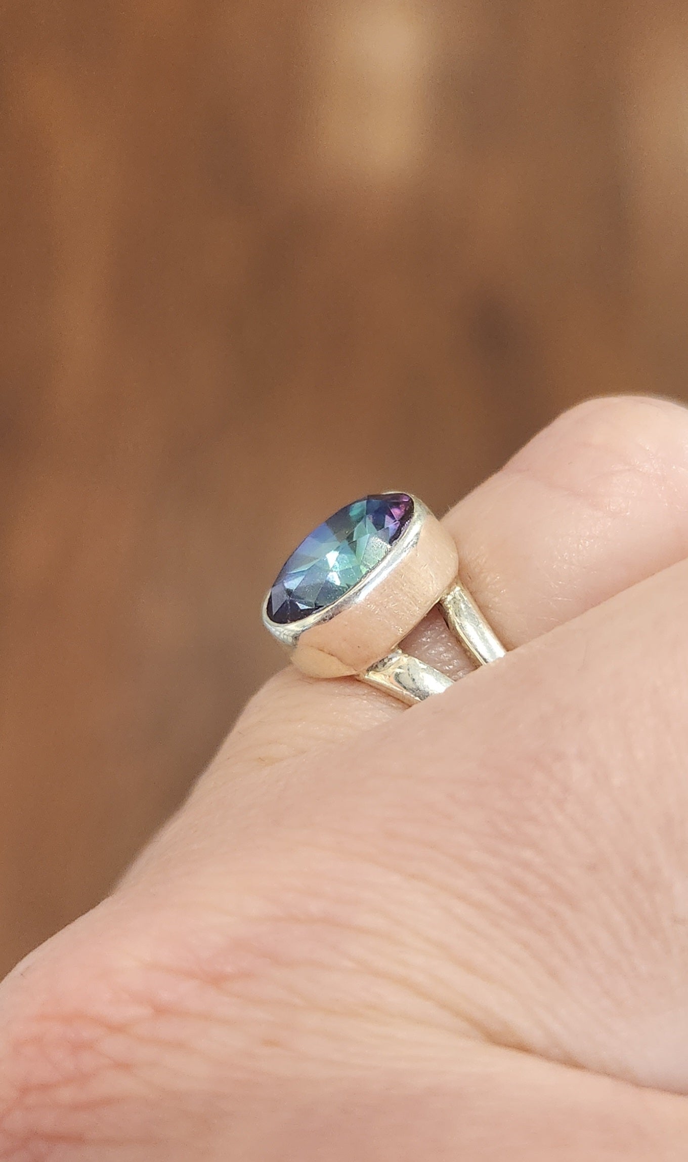 Sterling silver oval mystic topaz ring