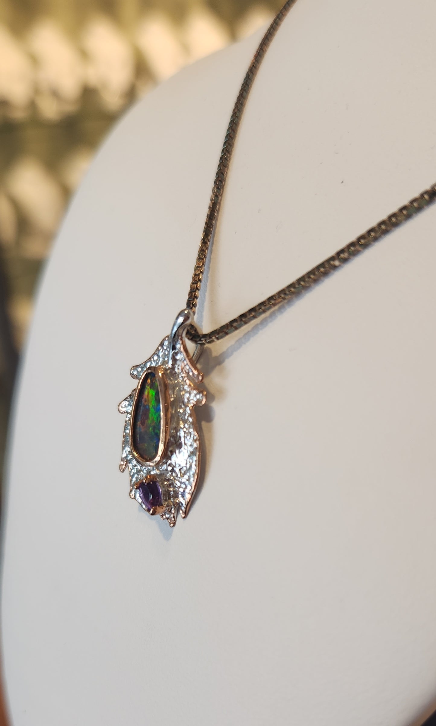 Sterling silver australian opal pendant with purple sapphire