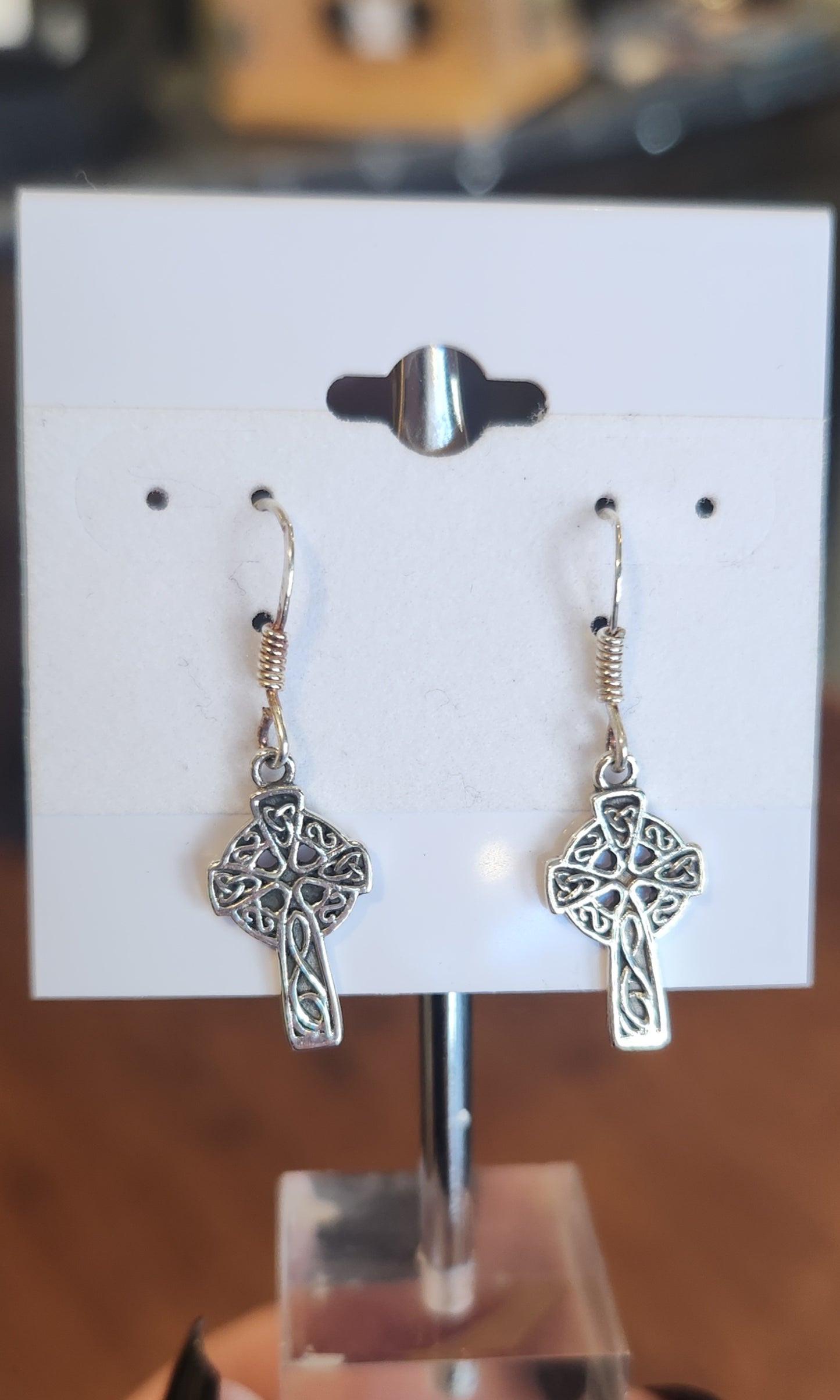 Sterling silver Celtic cross dangle earrings