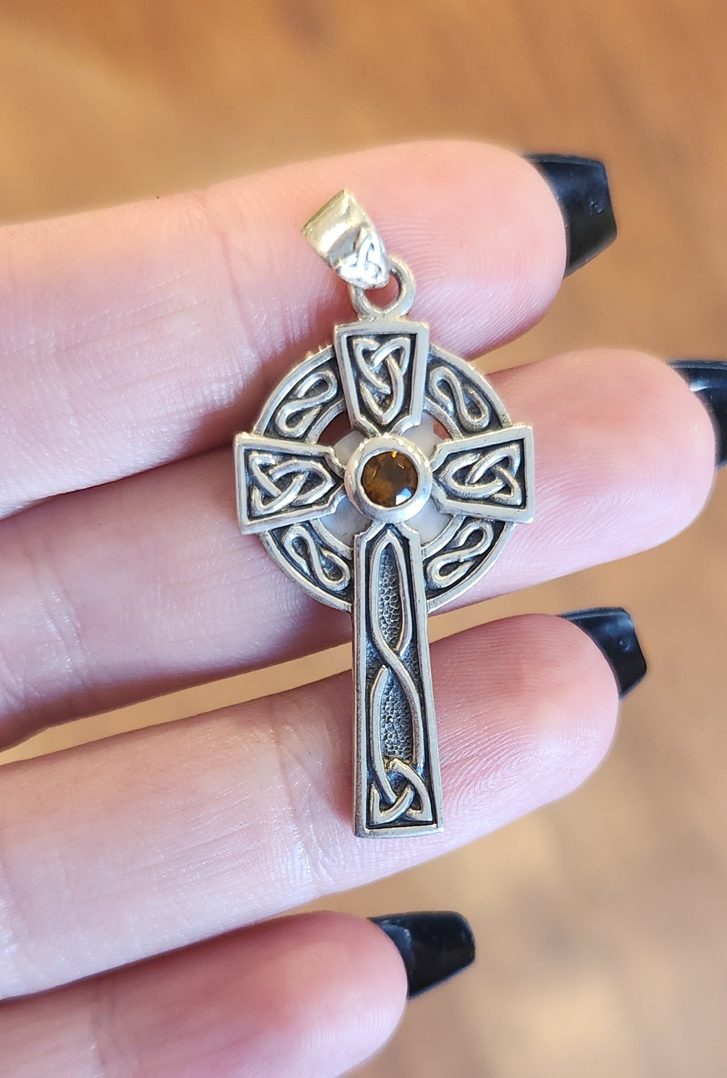 Sterling silver celtic cross pendant with citrine