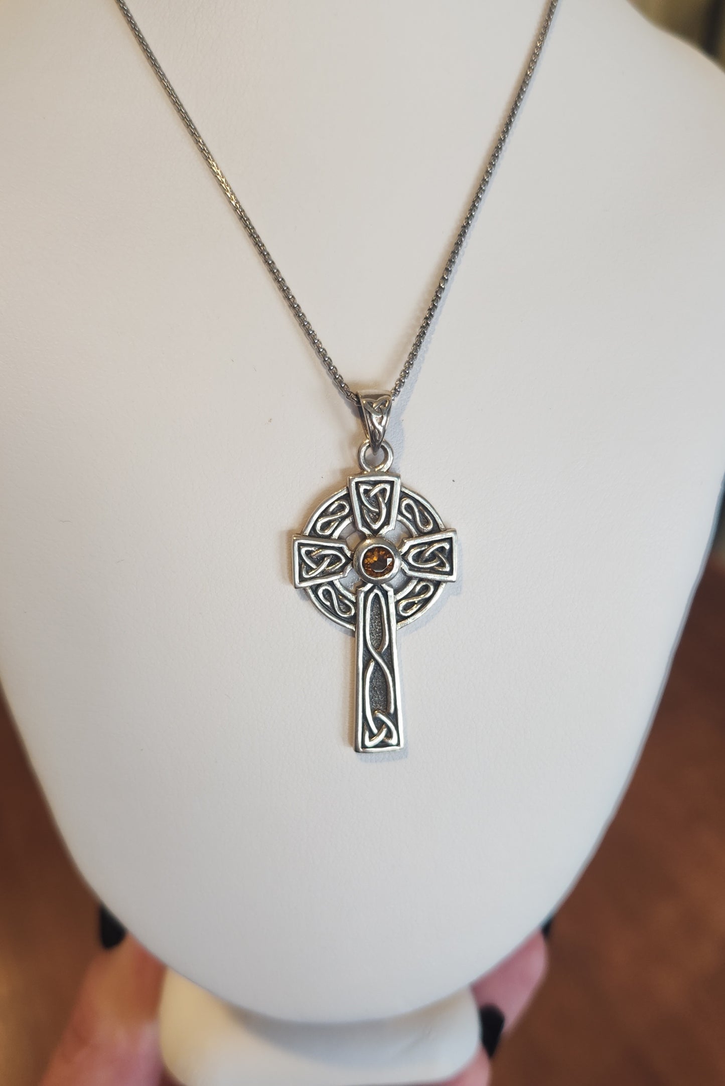 Sterling silver celtic cross pendant with citrine