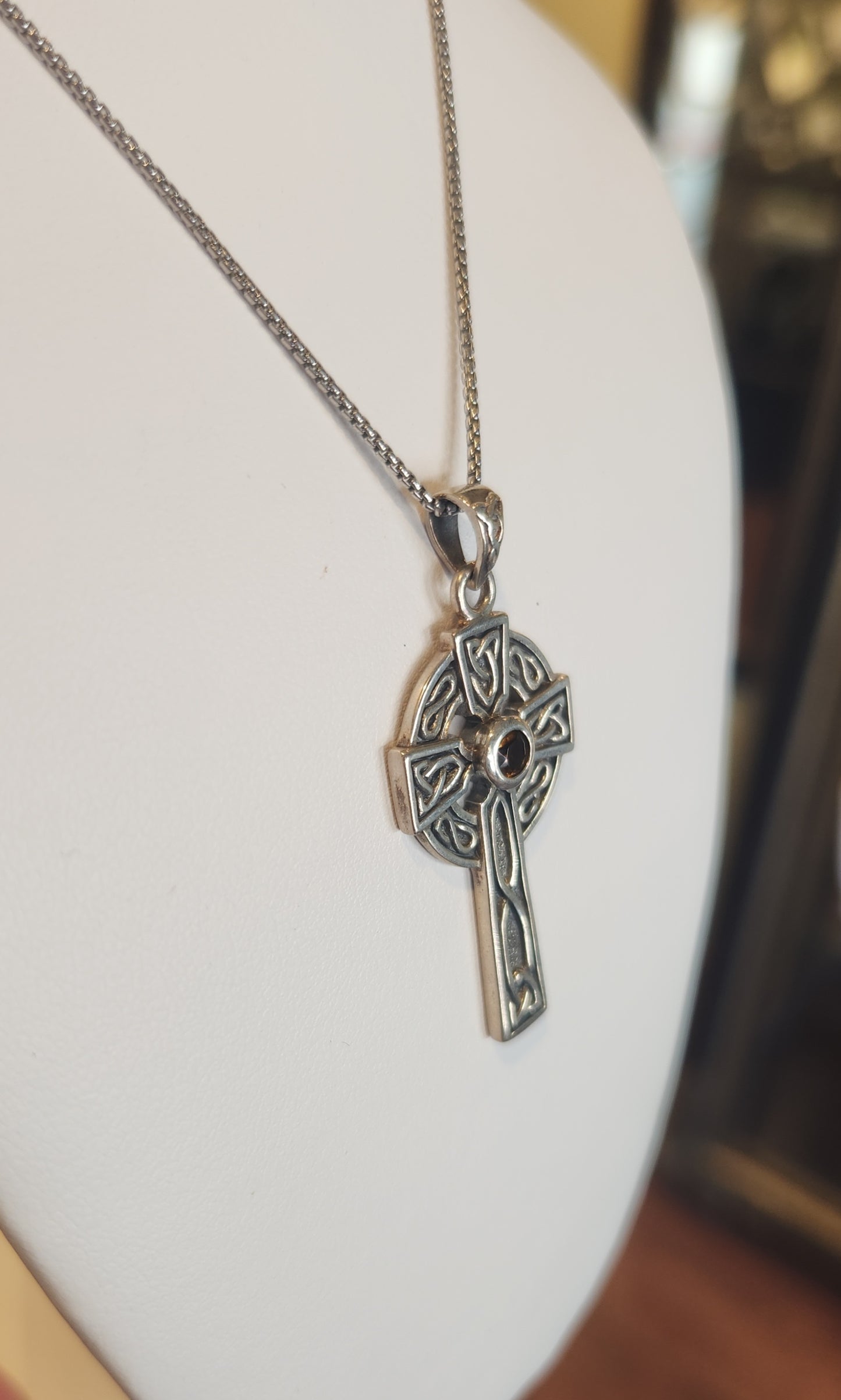 Sterling silver celtic cross pendant with citrine