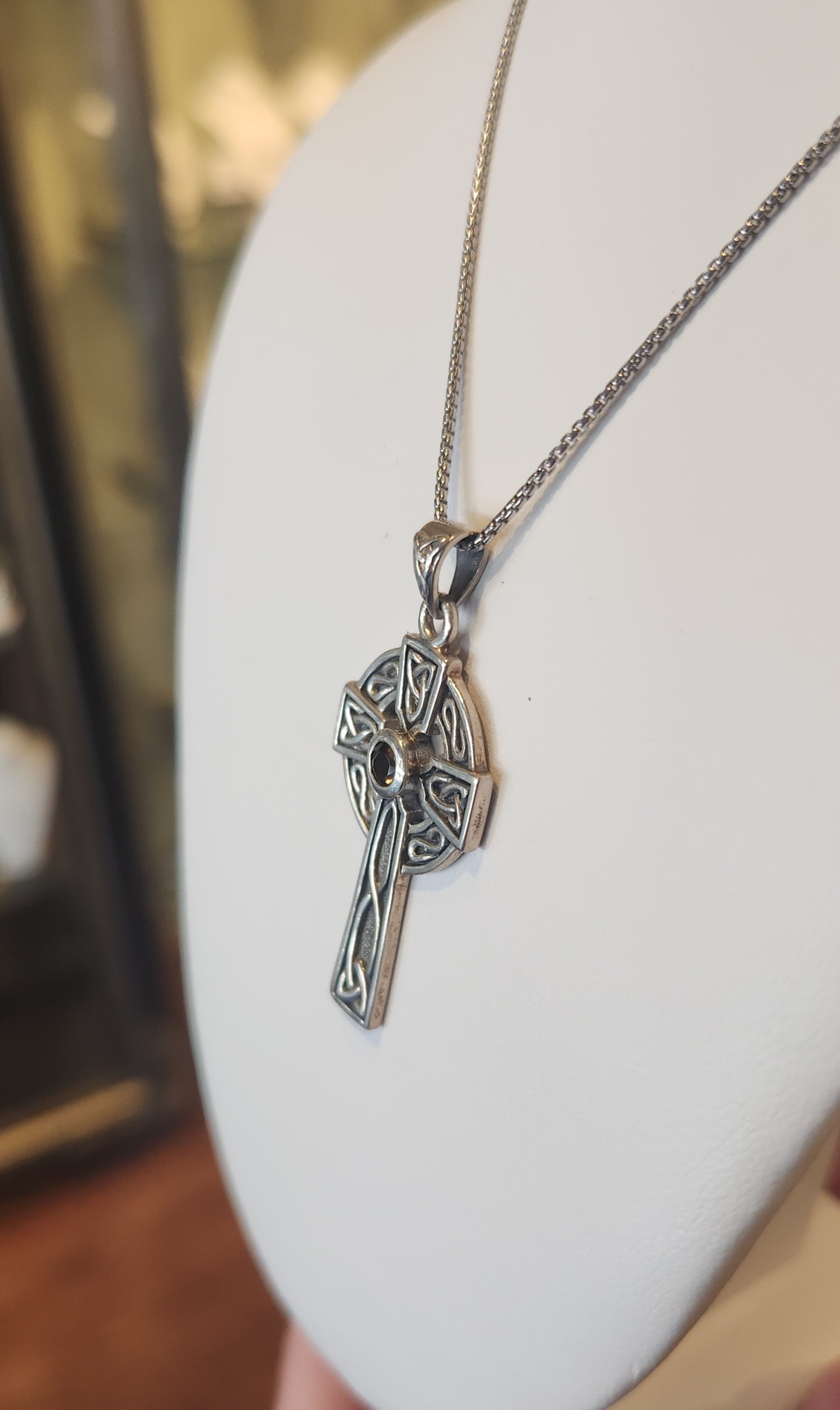 Sterling silver celtic cross pendant with citrine