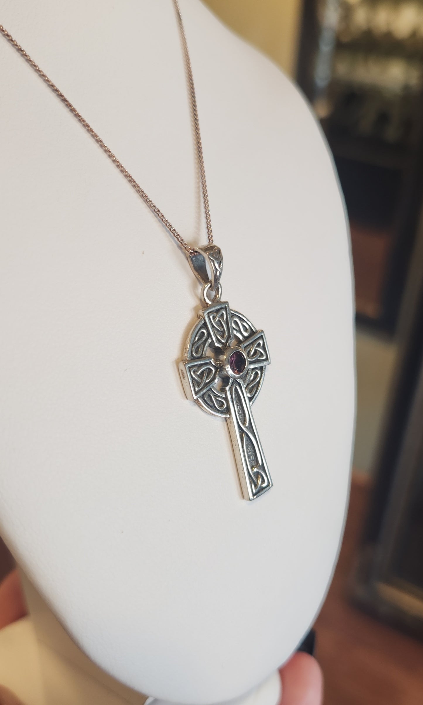 Sterling silver celtic cross pendant with amethyst