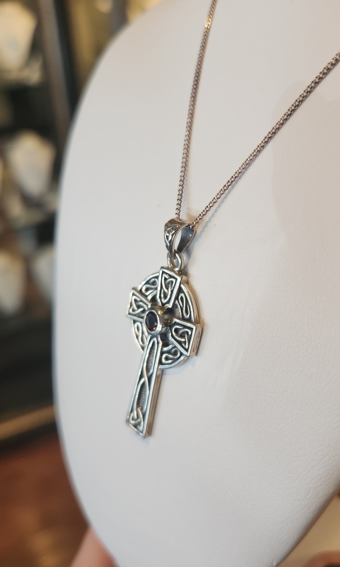 Sterling silver celtic cross pendant with amethyst