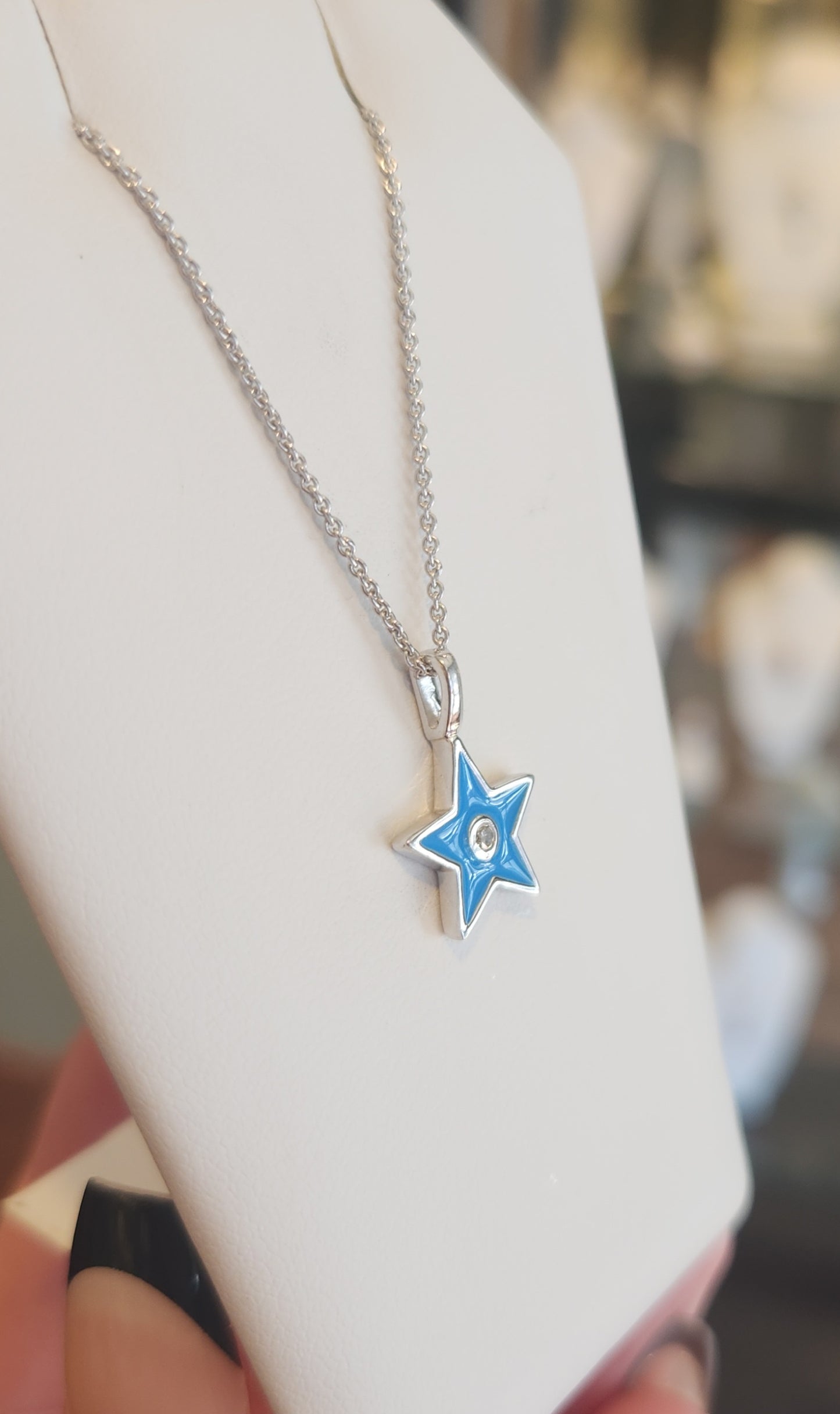 Sterling silver blue enamel star diamond pendant